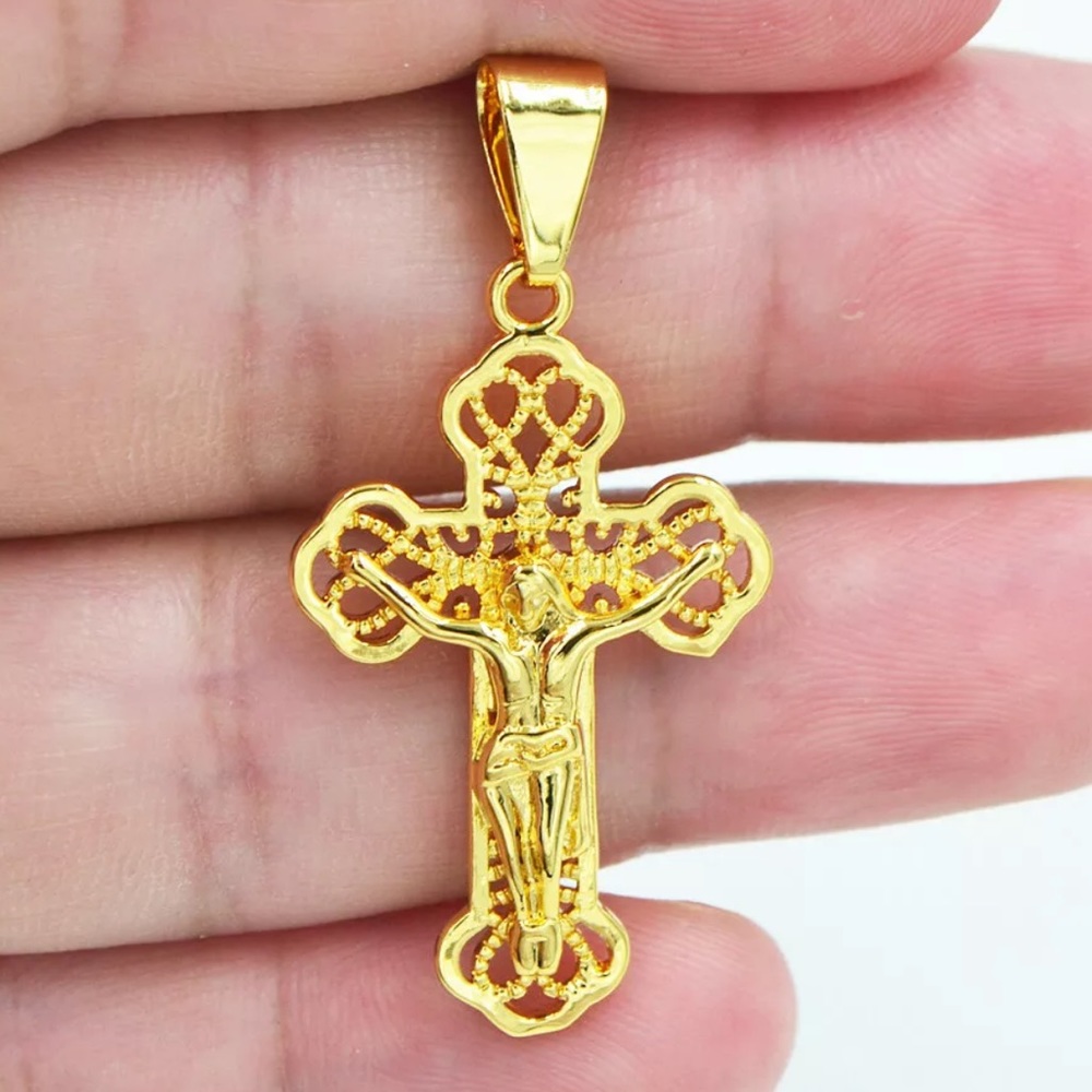 18K yellow gold filled Jesus cross pendant